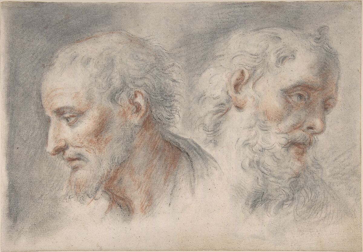 Two Studies of Bearded Men; verso: Studies after Antique Sculpture, Bartholomaeus Ignaz Weiss (German, Munich 1730–1814/15 Munich), Red and black chalks; verso: pen and brown ink 