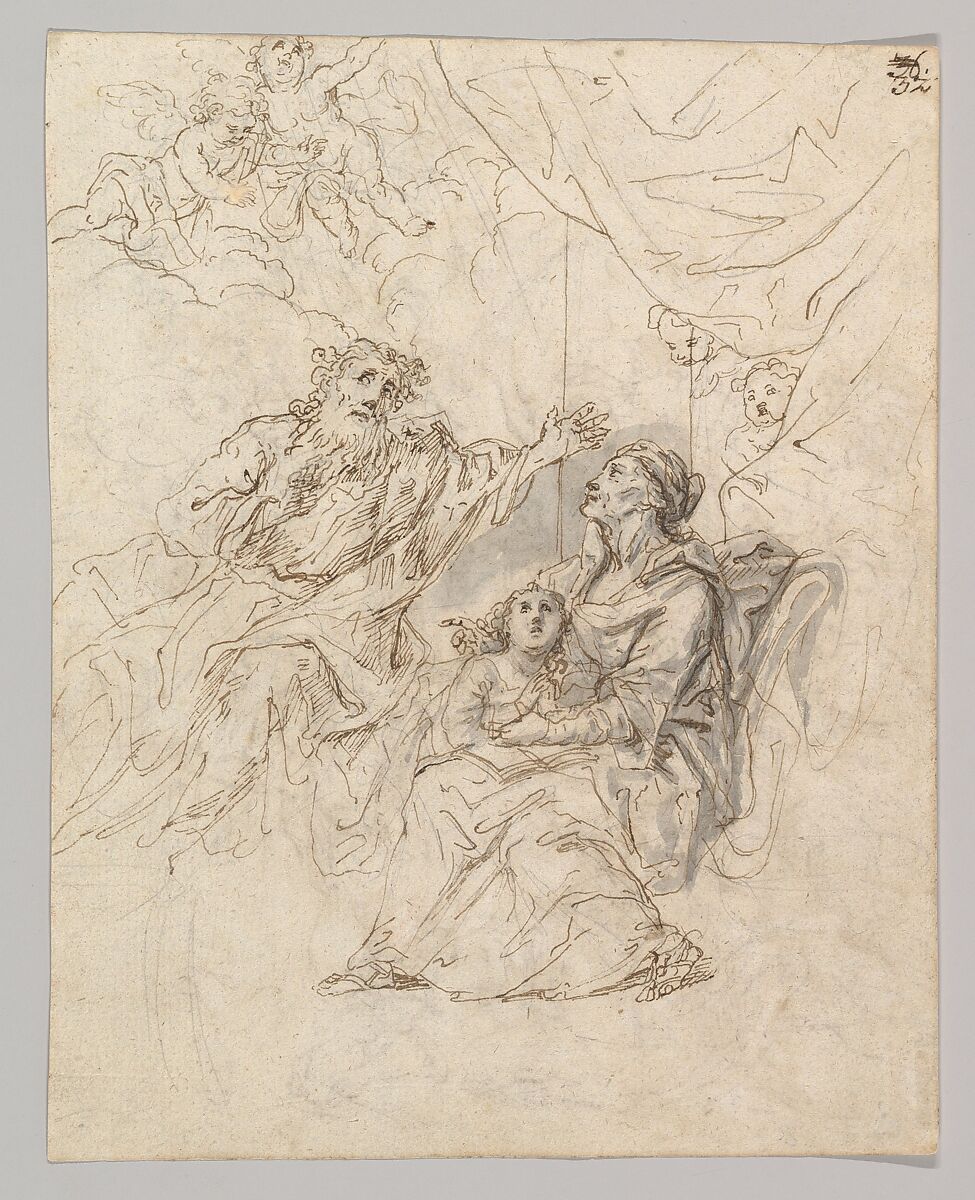 The Holy Family; verso: Moses striking water from a rock, Bartholomaeus Ignaz Weiss (German, Munich 1730–1814/15 Munich), Pen and brown ink, gray wash, over graphite; verso: Pen and brown ink, gray wash, over graphite 