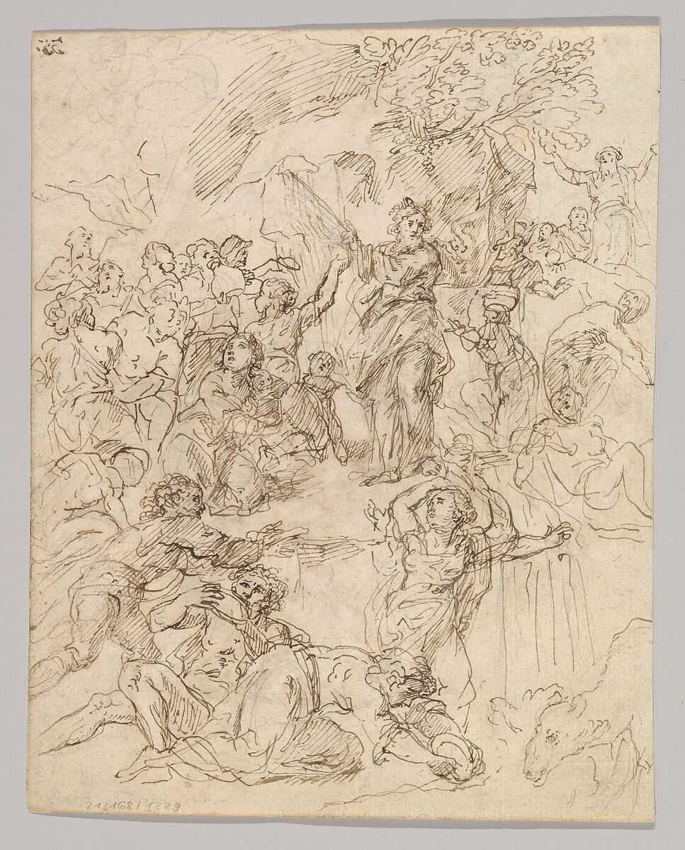 The Holy Family (recto); Moses striking water from a rock (verso), Bartholomaeus Ignaz Weiss (German, Munich 1730–1814/15 Munich), Pen and brown ink, brush and gray wash, over graphite (recto); pen and brown ink, brush and gray wash, over graphite (verso)