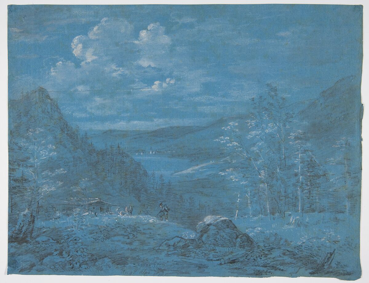 View of the Ankl-Alpe and the Schliersee, Johann Georg von Dillis (German, Grüngiebing 1759–1841 Munich), Black chalk, heightened with white chalk (? partly oxidized) 