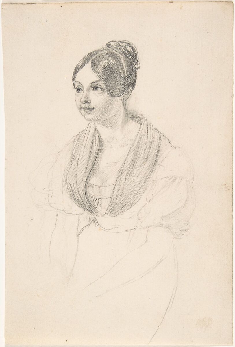 Portrait of a Young Woman; verso: Sketch of a Young Woman with her Hands Resting on a Table, Georg Friedrich Kersting (German, Gustrow 1785–1847 Meissen), Graphite 