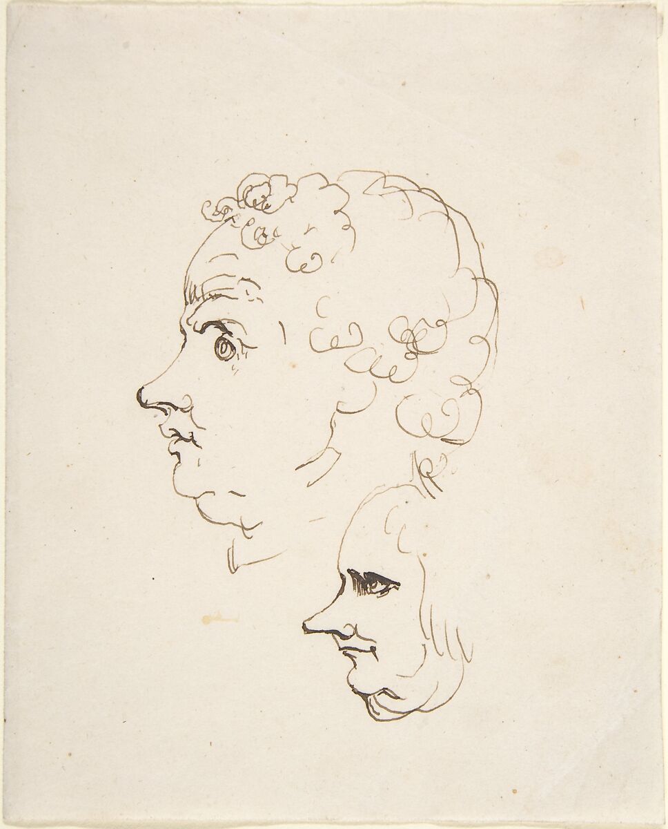 Two Caricature Heads of Men, Johann Heinrich Wilhelm Tischbein (German, Haina 1751–1829 Eutin), Pen and brown ink 