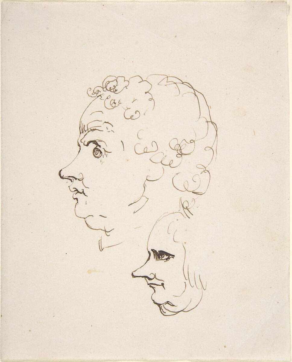 Two Caricature Heads of Men, Johann Heinrich Wilhelm Tischbein (German, Haina 1751–1829 Eutin), Pen and brown ink