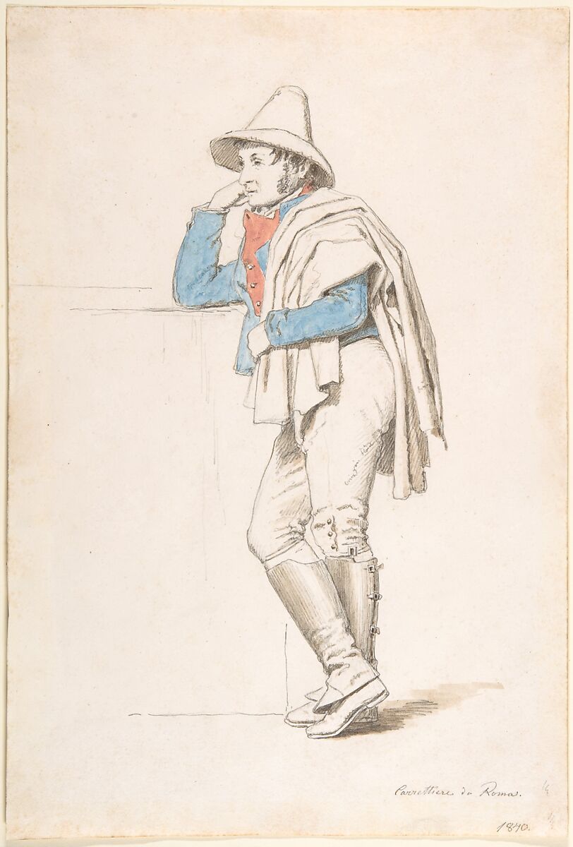 Study of a Roman Coachman, Martinus Rørbye (Danish, Drammen 1803–1848 Copenhagen), Graphite and watercolor 