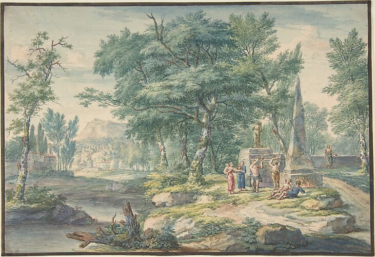 Arcadian Landscape with Figures Making Music