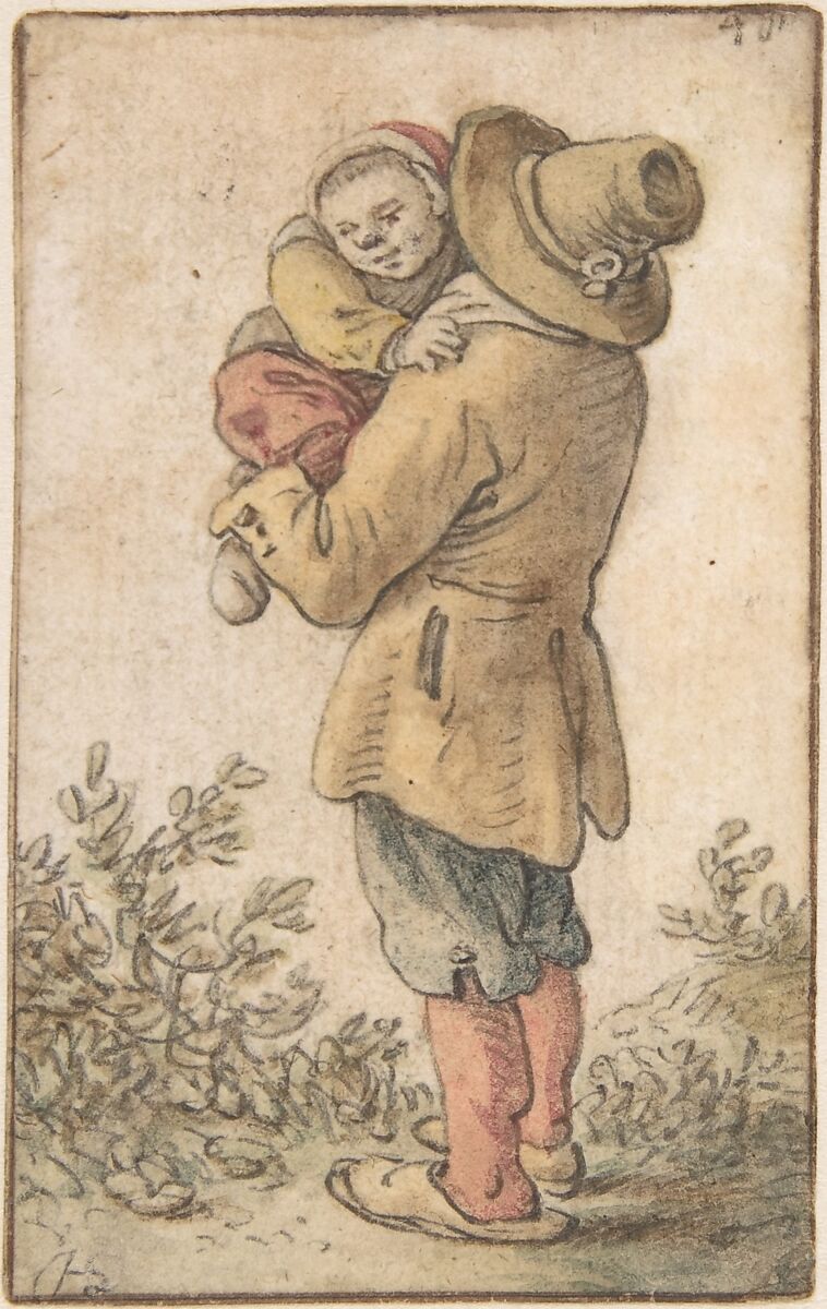 Peasant with Child, Herman Saftleven II (Dutch, Rotterdam 1609–1685 Utrecht), Black chalk and watercolor 
