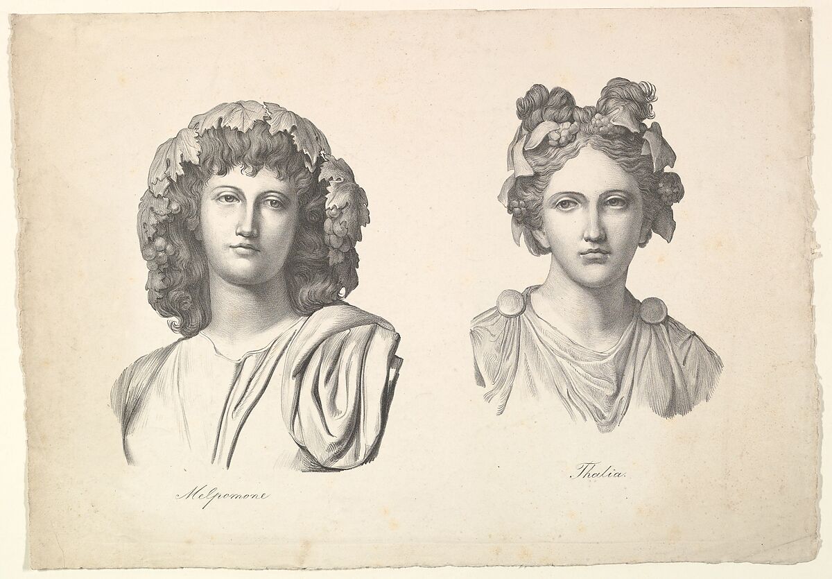Melpomene and Thalia, Johann Gottfried Schadow (German, Berlin 1764–1850 Berlin), Lithograph 