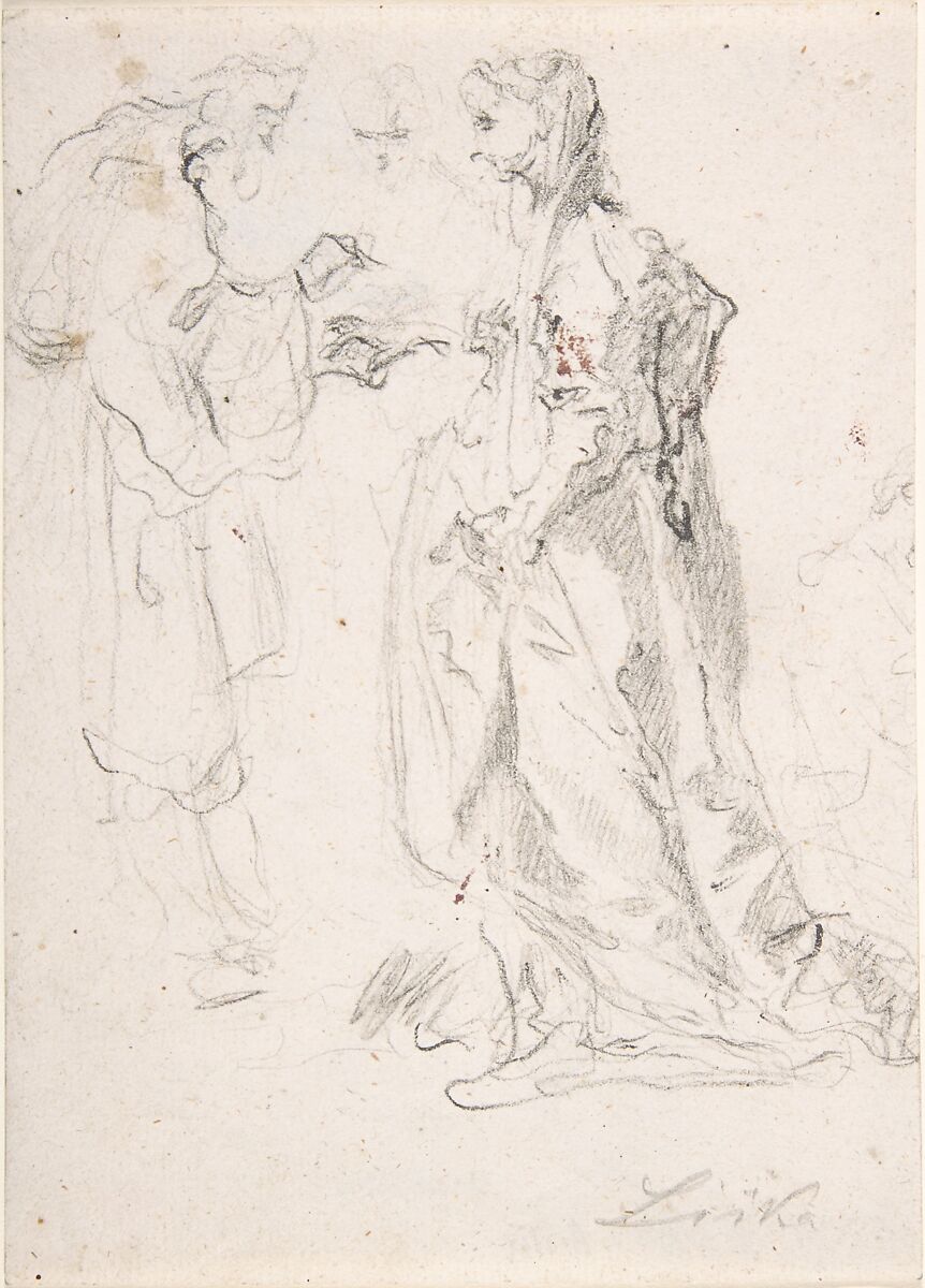 A Man Holding the Hand of a Woman, Another Woman Looking On, Johann Christoph Liska (German, Breslau 1650–1712 Leubus), Black chalk 