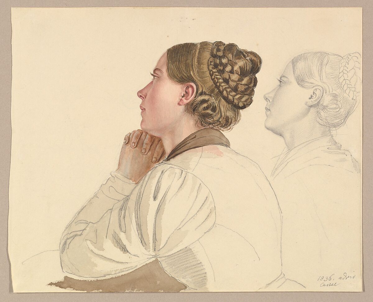 Studies of a Woman Praying, Ludwig Emil Grimm (German, Hanau 1790–1863 Kassel), Graphite and watercolor 