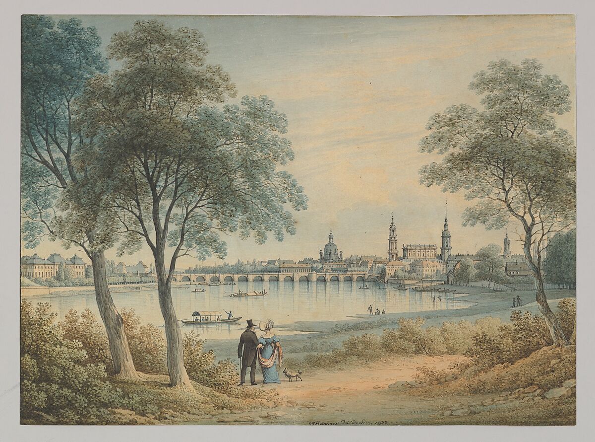 View of Dresden from the West, Christian Gottlob Hammer (German, Dresden 1779–1864 Dresden), Watercolor 