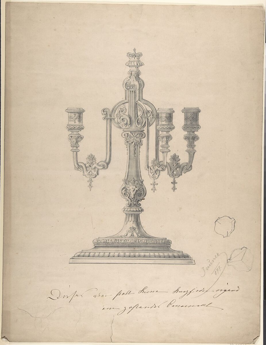 Design for a Candelabra, Heinrich Jauner (Austrian, 1842–1912), Graphite 