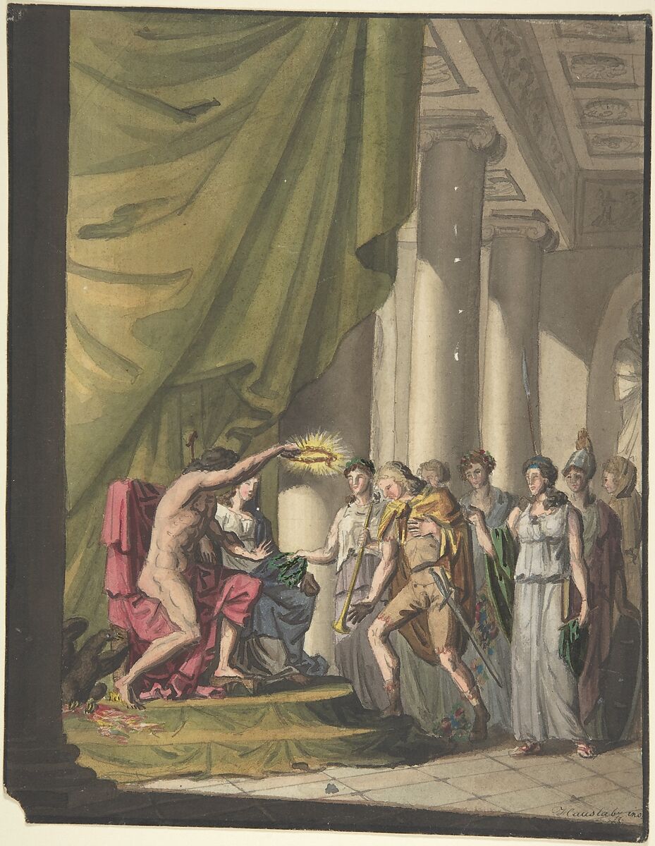Allegory of Victory: Soldier Being Crowned by Laurels, Franz von Hauslab the Younger (Austrian, Vienna 1798–1883), Watercolor with touches of gouache 