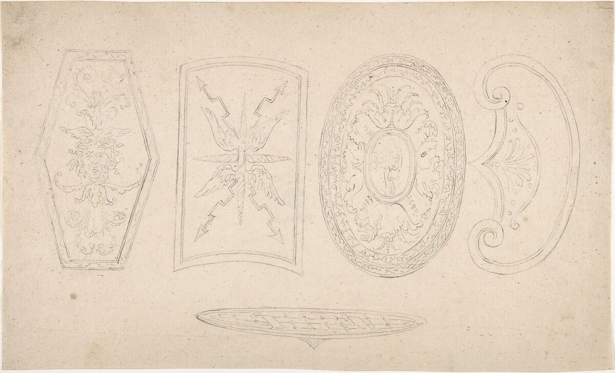 Five Shields, Anonymous, German, 19th century, Graphite 