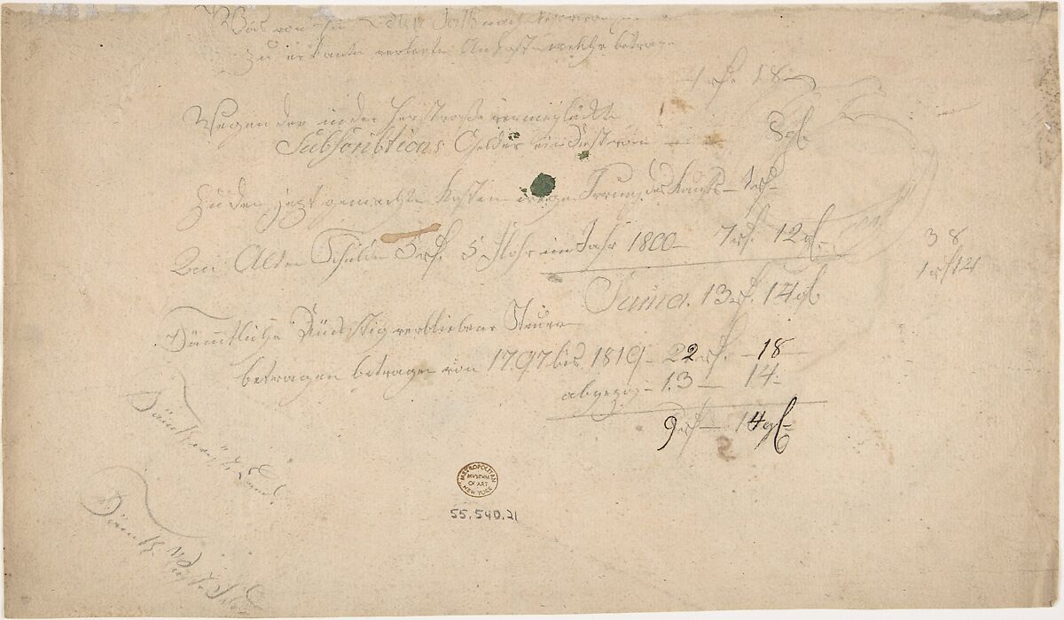 Ornament Containing Kneeling Boy and Turkey, Anonymous, German, 19th century, Graphite with pen and black ink