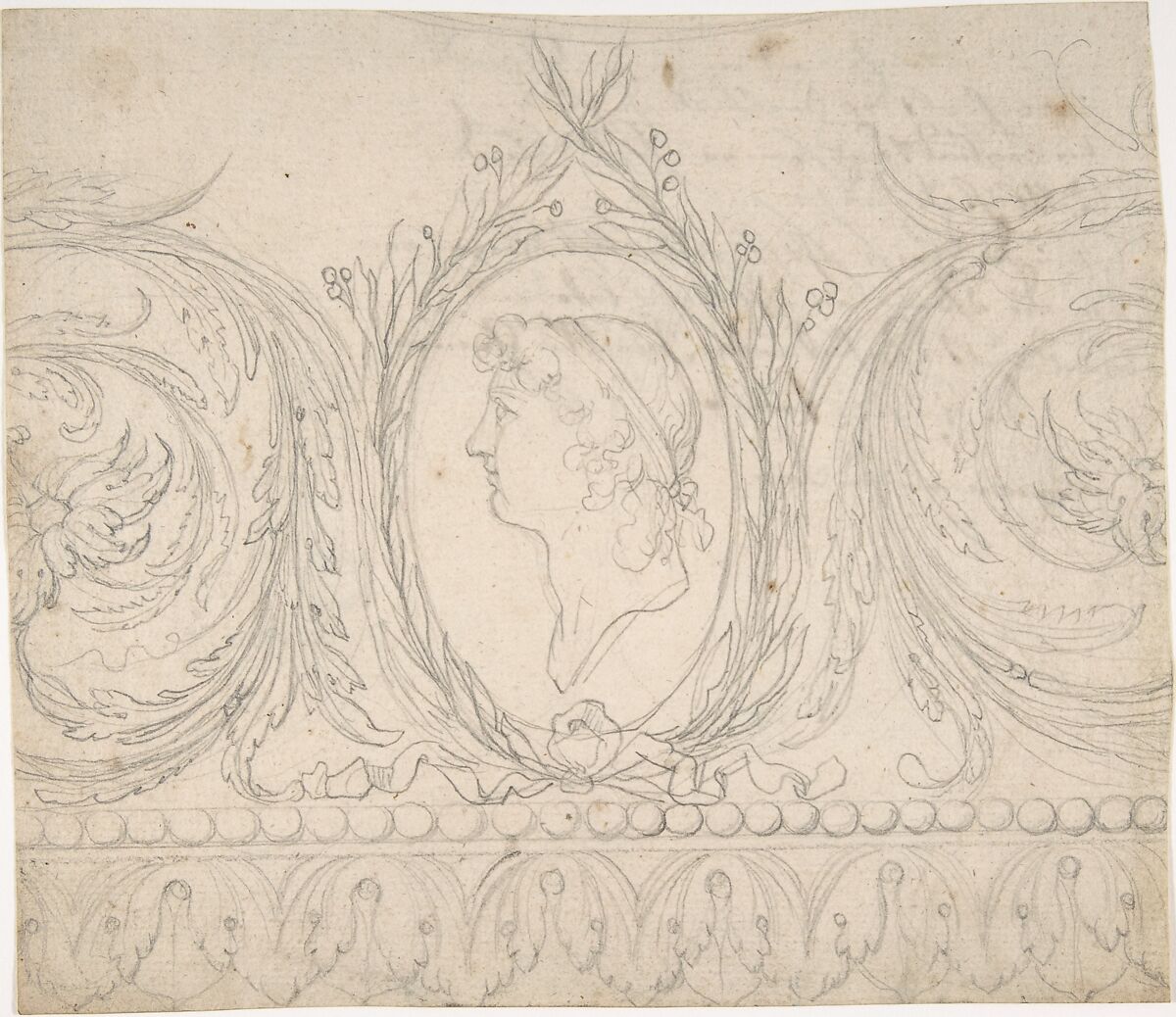 Ornament with Profile Portrait, Anonymous, German, 19th century, Graphite 