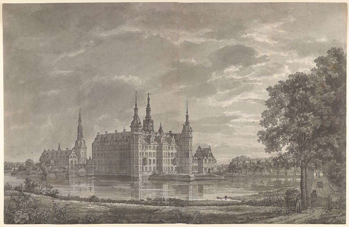 View of Frederiksborg Castle from the Northeast, Johan Christian Dahl  Norwegian, Pen and black ink, brush and gray wash, over a sketch in graphite