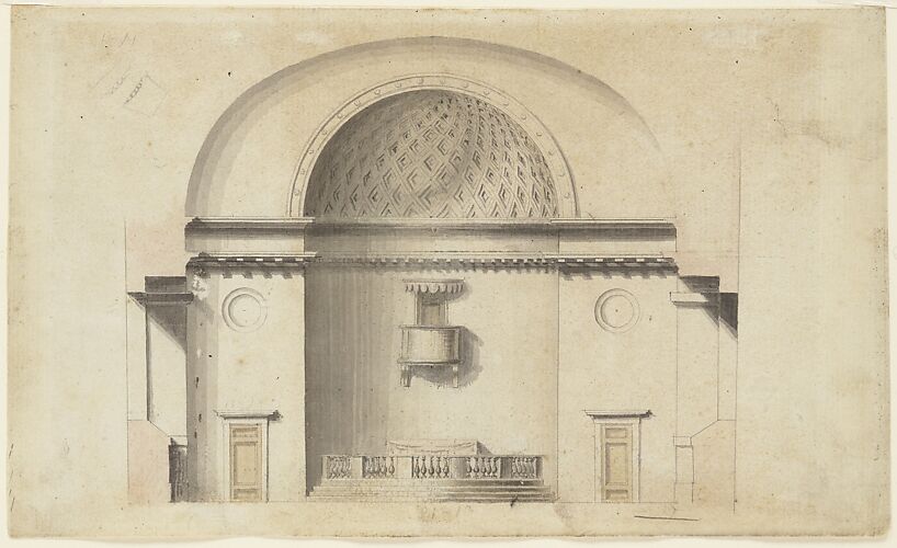 Cross-section of a chapel (?); verso: Pavillion in Neogothic style