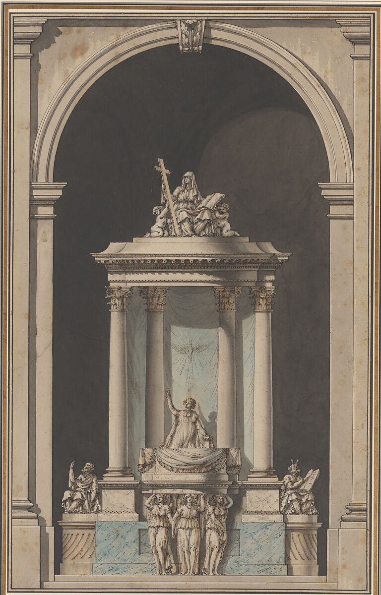 Design for a Pulpit, Louis Gustave Taraval (French, Stockholm 1738–1794 Paris), Pen and black ink, brush and brown, gray, and blue washes, over black chalk