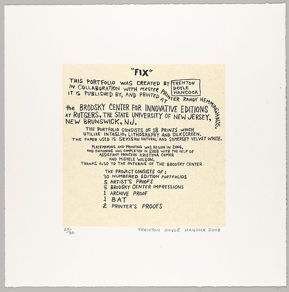 Fix, Trenton Doyle Hancock (American, born 1974), Etchings, aquatints, lithographs, silkscreen on chine collé