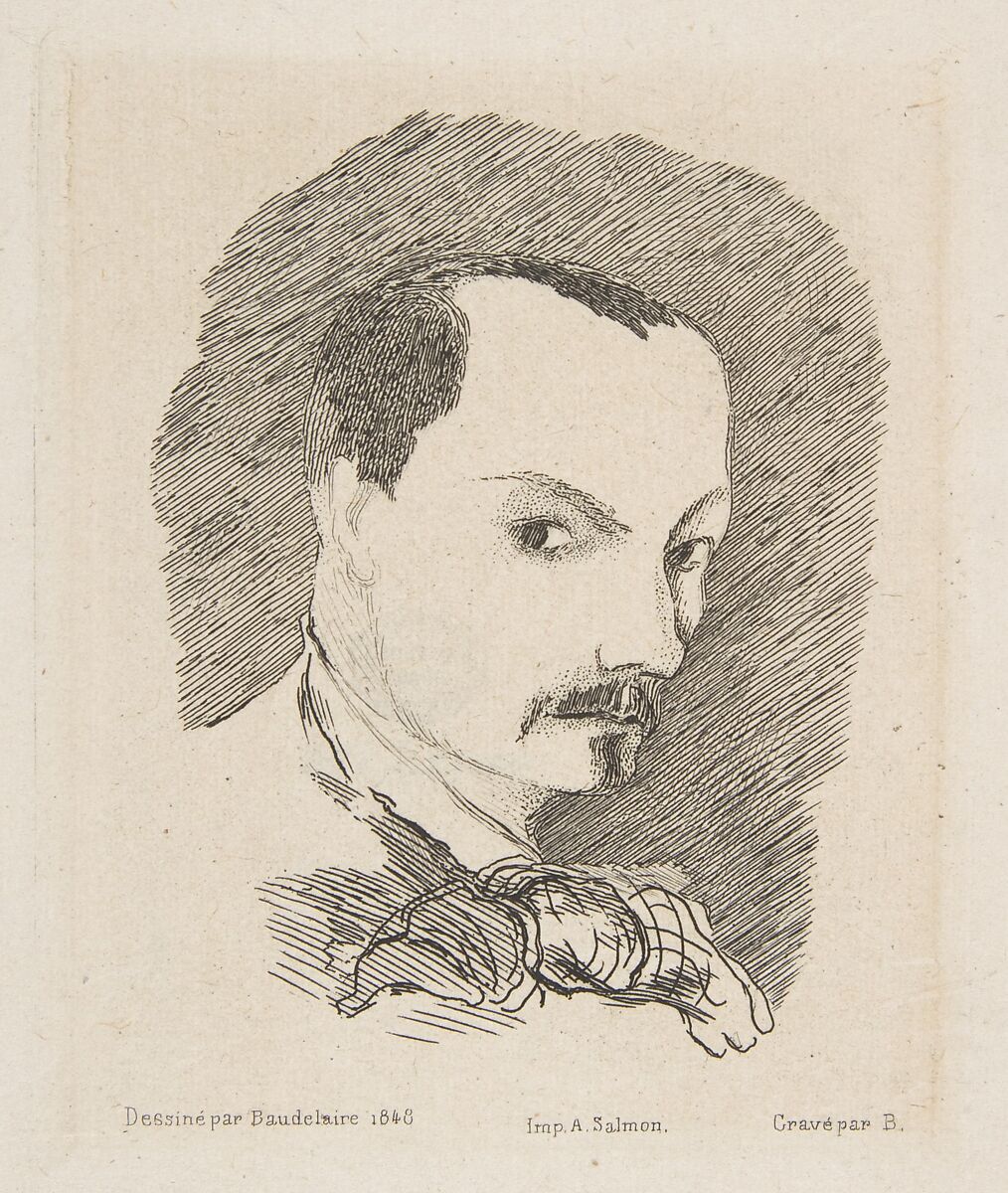 Portrait of Charles Baudelaire, after his own design of 1848, Félix Bracquemond (French, Paris 1833–1914 Sèvres), Etching 