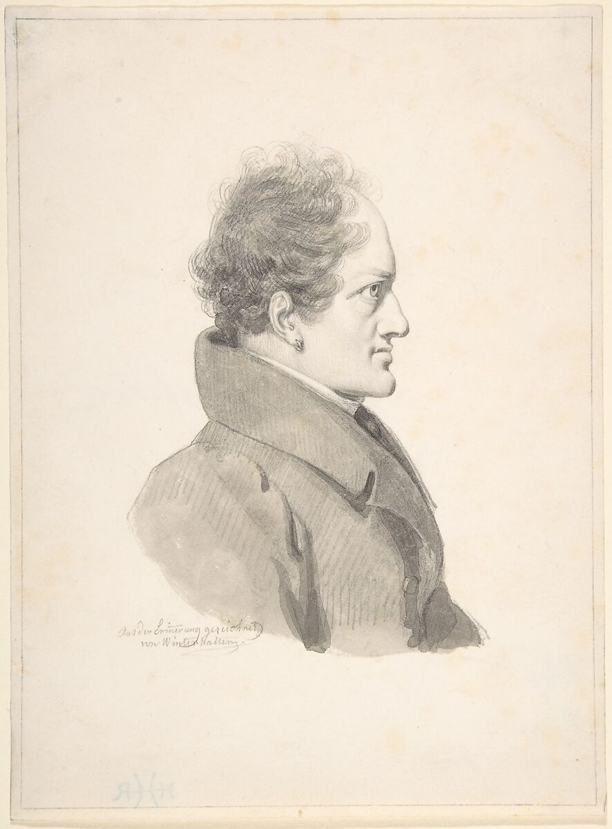Portrait of Alois Senefelder, Franz Xaver Winterhalter (German, Menzenschwand 1805–1873 Frankfurt), Graphite and brush and gray wash; framing lines in graphite 