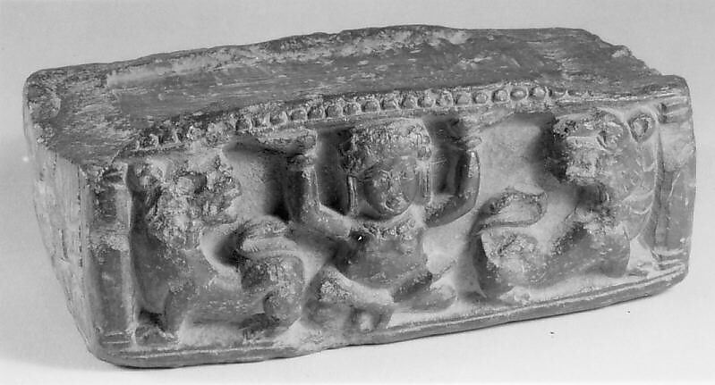 Pedestal with Yaksha and Two Lions, Stone, India (Jammu & Kashmir, ancient kingdom of Kashmir) 