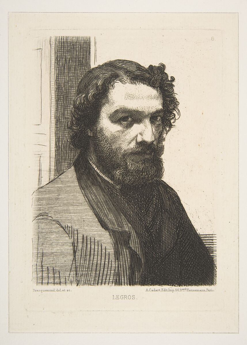 Portrait of Alphonse Legros, Félix Bracquemond (French, Paris 1833–1914 Sèvres), Etching; second state of two 