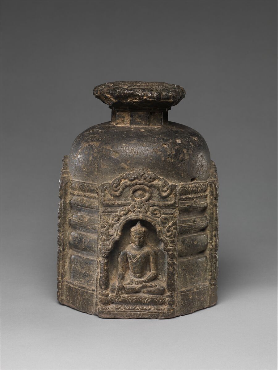 Votive Stupa with Four Buddhas, Schist, India, Bihar