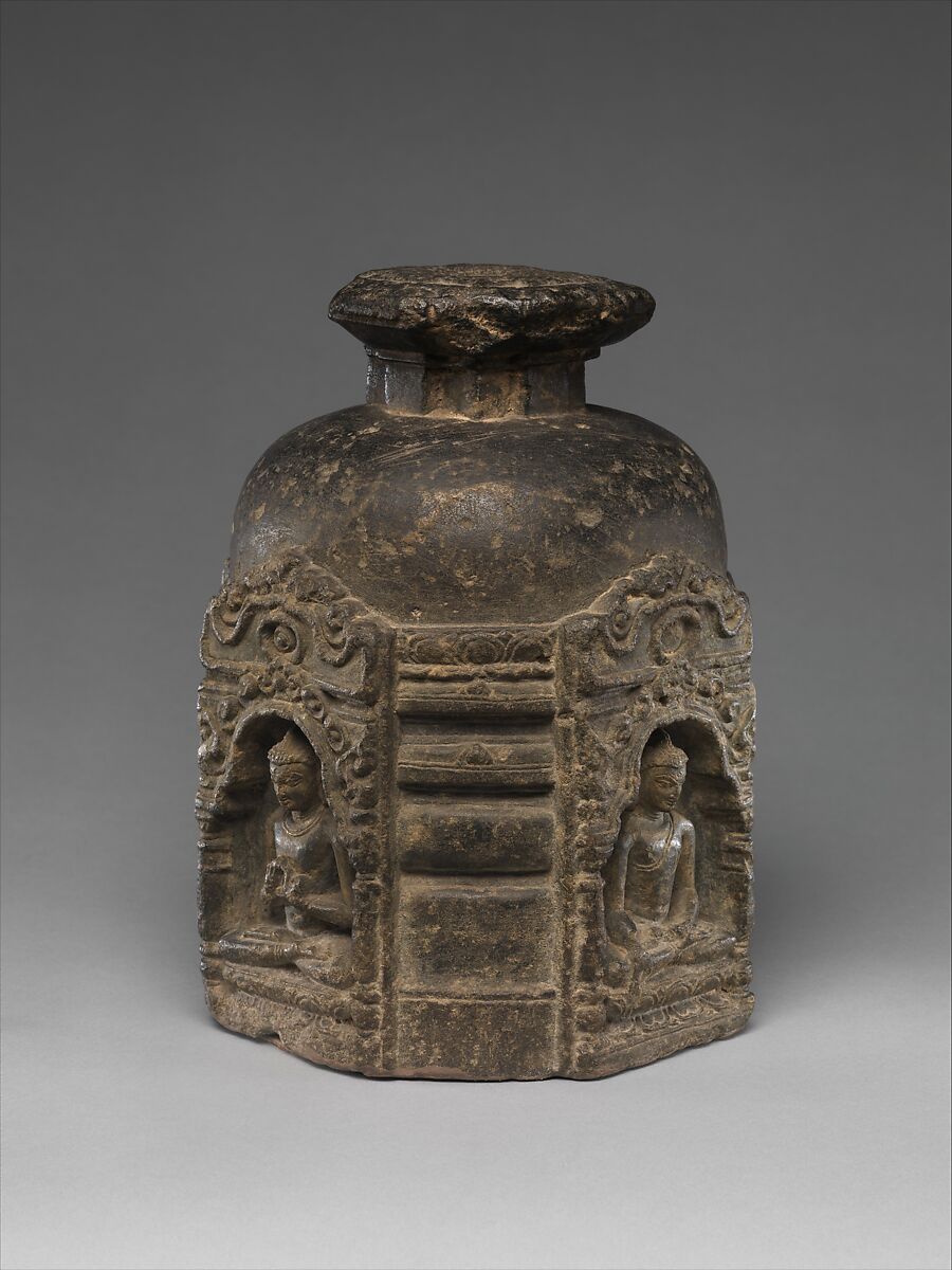 Votive Stupa with Four Buddhas, Schist, India, Bihar