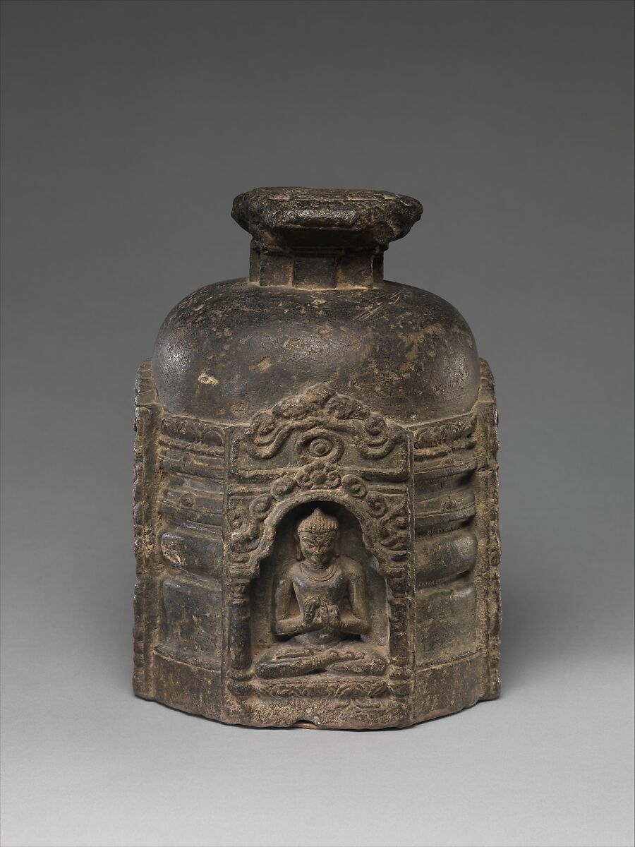 Votive Stupa with Four Buddhas, Schist, India, Bihar