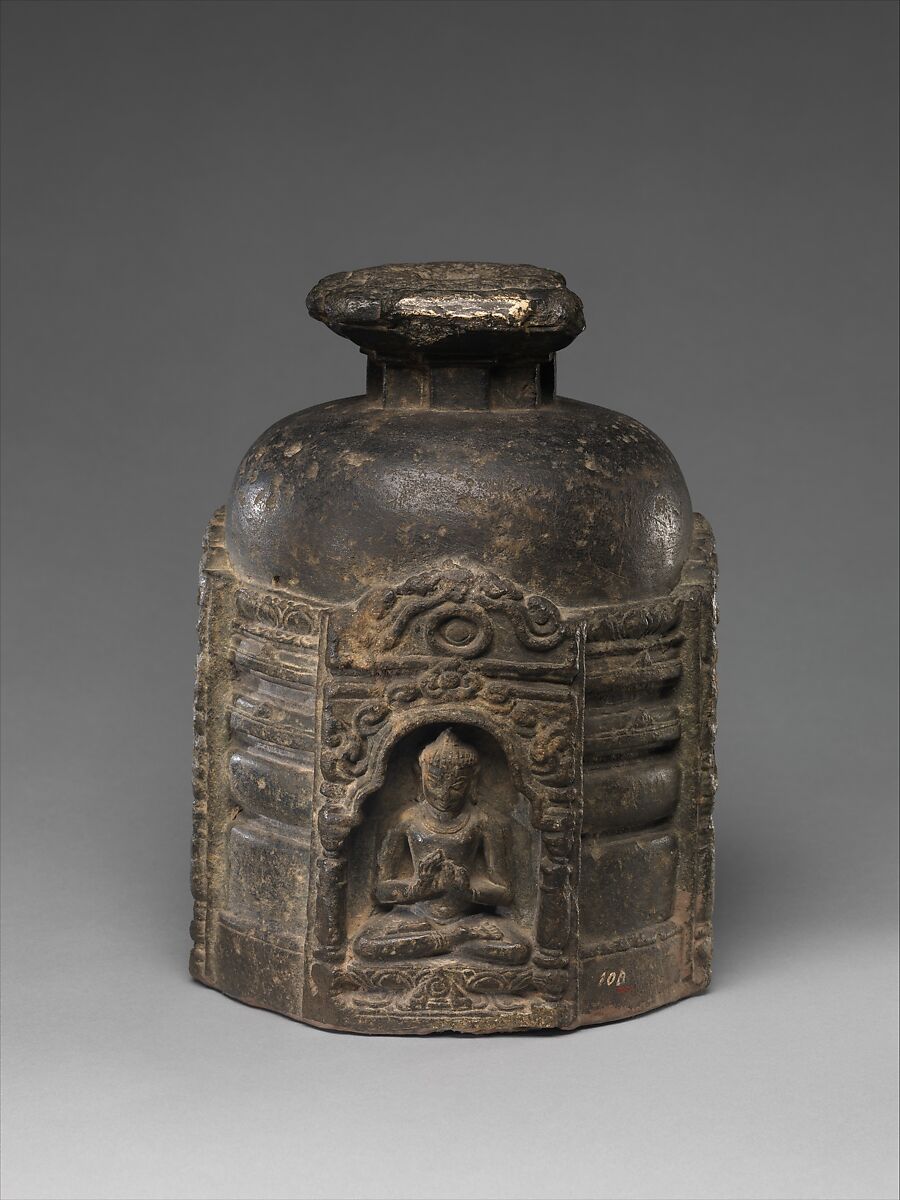 Votive Stupa with Four Buddhas, Schist, India, Bihar