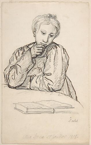 Portrait of Eline Marie Heger as a Child, Leaning on a Table, Looking at a Book