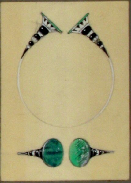Design for an Egyptian-inspired Open Choker (or Bracelet?), Firm of Fernand Chardon (French, active ca. 1925), Gouache over black chalk and graphite outline; outlined in pen and black ink