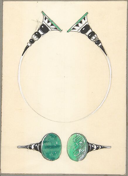 Jewelry design, Firm of Fernand Chardon (French, active ca. 1925), Gouache over black chalk and graphite outline; outlined in pen and black ink 