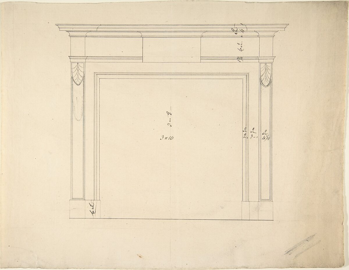 Design for a Chimneypiece, Sir William Chambers (British (born Sweden), Göteborg 1723–1796 London), Pen and ink 