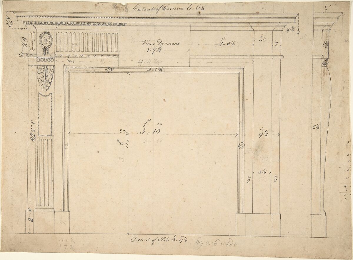 Design for a Chimneypiece, Sir William Chambers (British (born Sweden), Göteborg 1723–1796 London), Pen and ink 