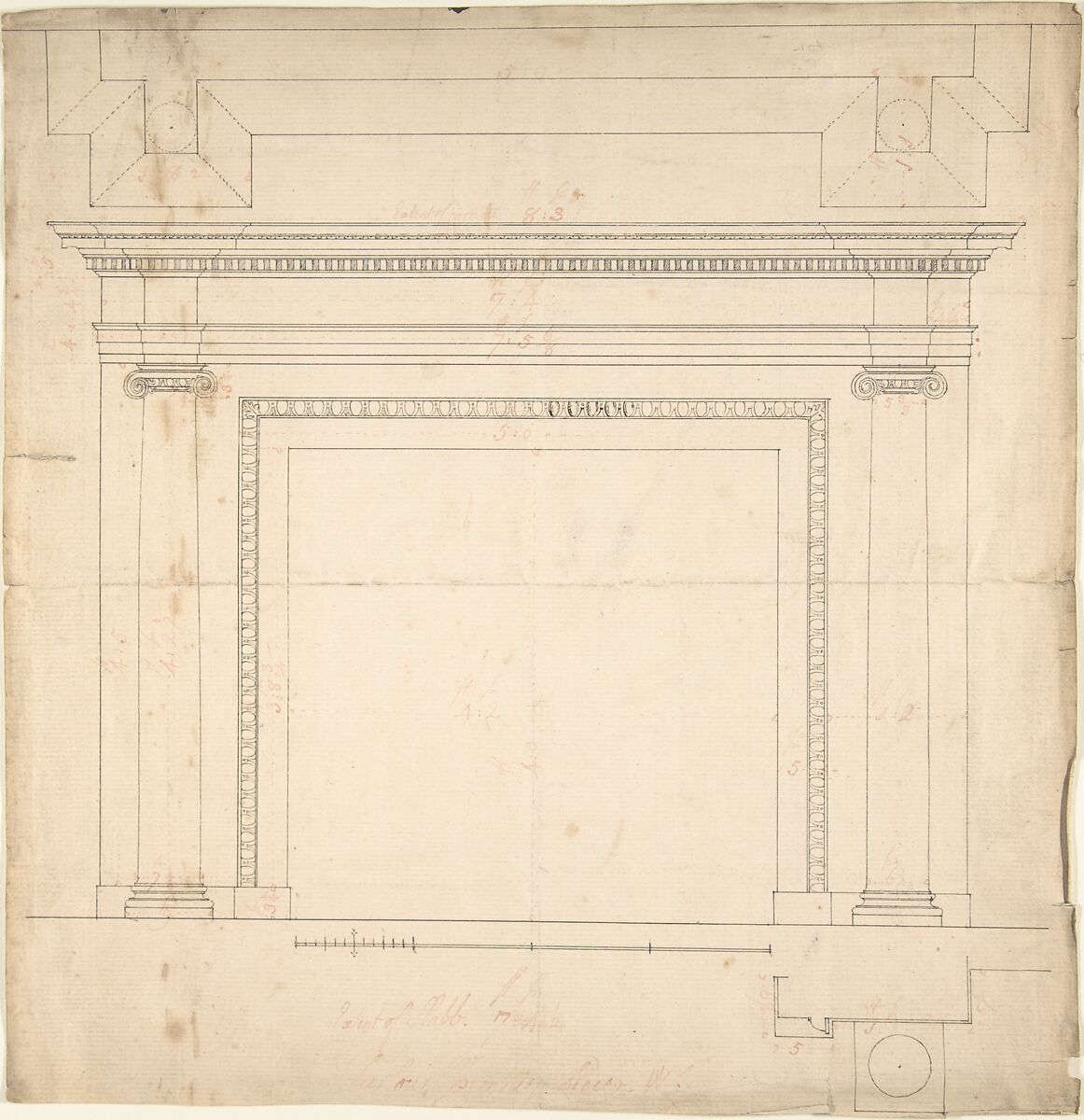 Design for a Chimneypiece, Sir William Chambers (British (born Sweden), Göteborg 1723–1796 London), Pen and ink 