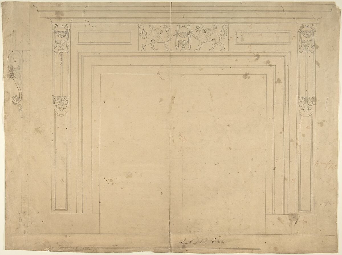 Design for a Chimneypiece, Sir William Chambers (British (born Sweden), Göteborg 1723–1796 London), Pen and ink 