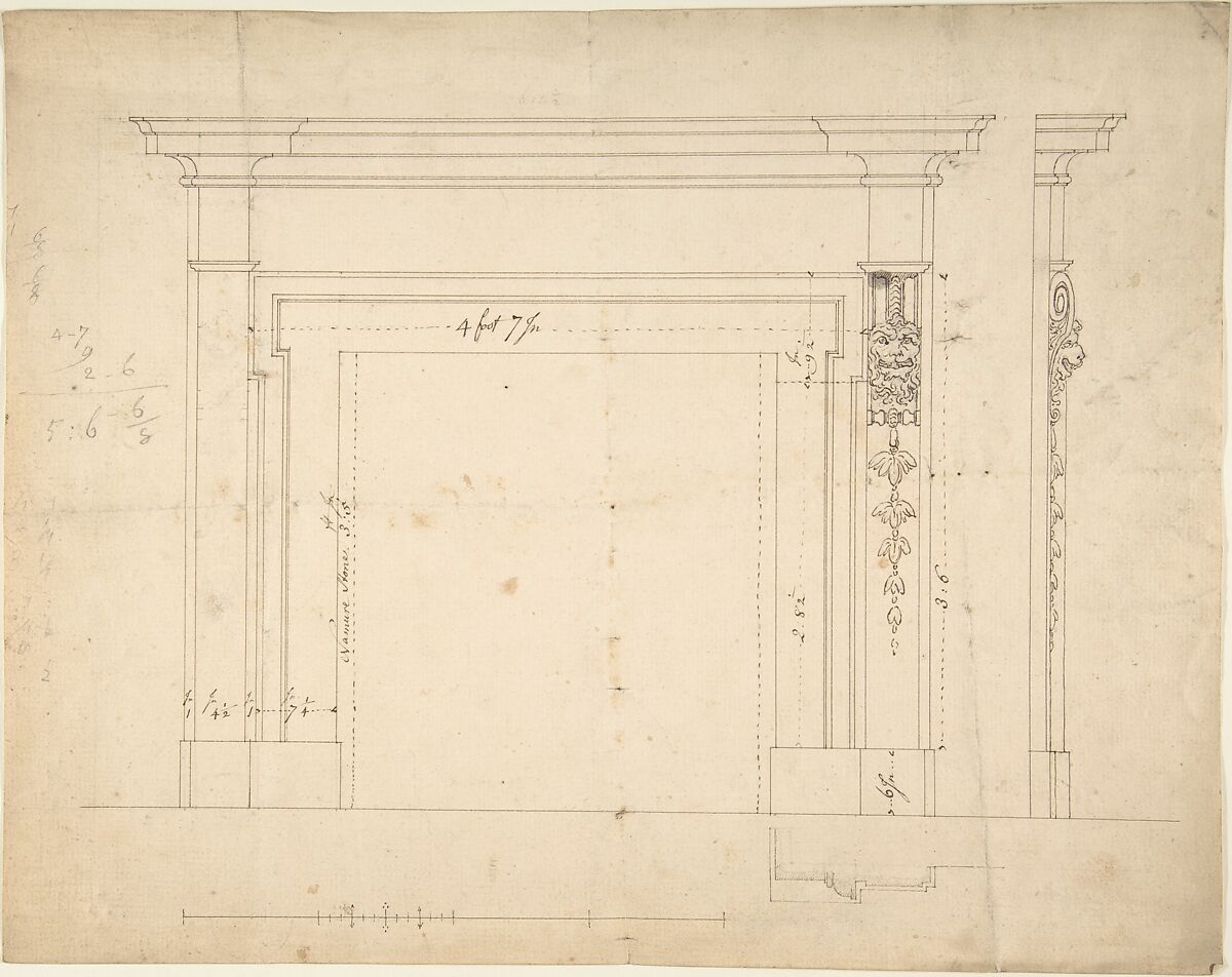 Design for a Chimneypiece, Sir William Chambers (British (born Sweden), Göteborg 1723–1796 London), Pen and ink 