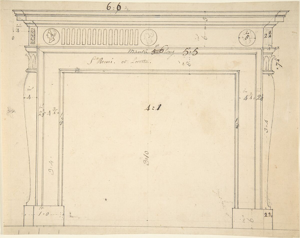 Design for a Chimneypiece, Sir William Chambers (British (born Sweden), Göteborg 1723–1796 London), Pen and ink 
