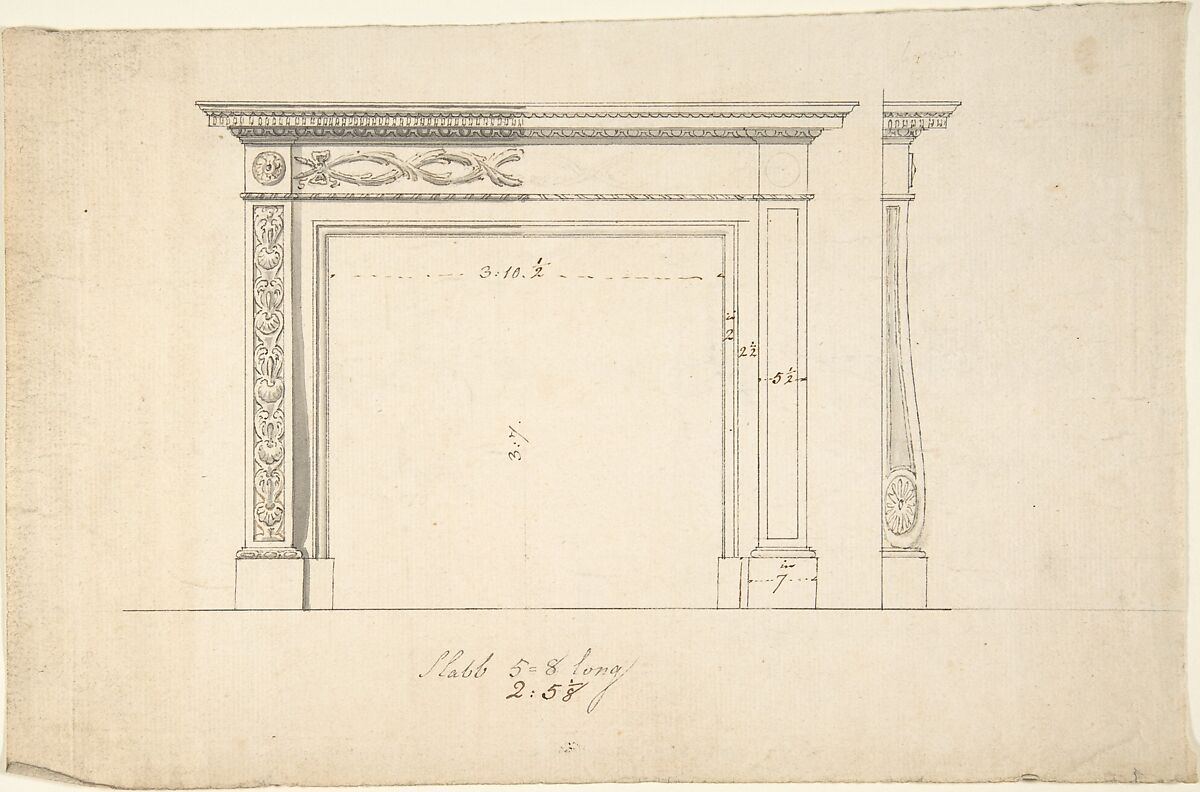 Design for a Chimneypiece, Sir William Chambers (British (born Sweden), Göteborg 1723–1796 London), Pen and ink, brush and wash 