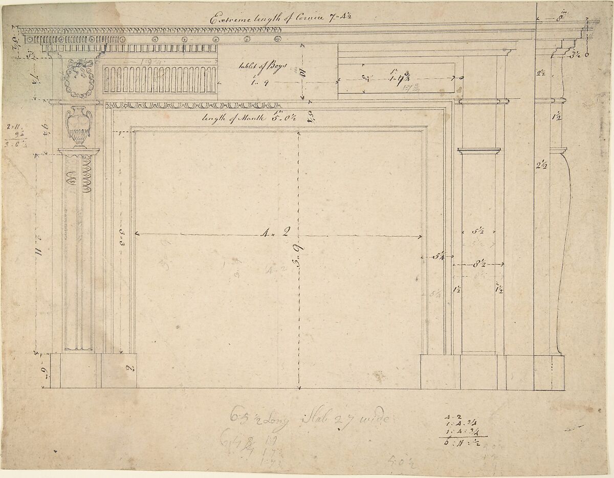 Design for a Chimneypiece, Sir William Chambers (British (born Sweden), Göteborg 1723–1796 London), Pen and ink 