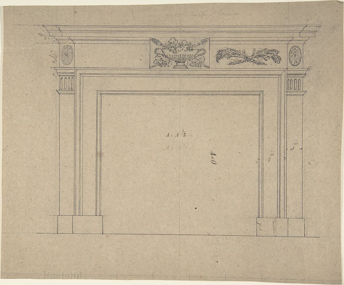 Design for a Chimneypiece, Sir William Chambers (British (born Sweden), Göteborg 1723–1796 London), Pen and ink 