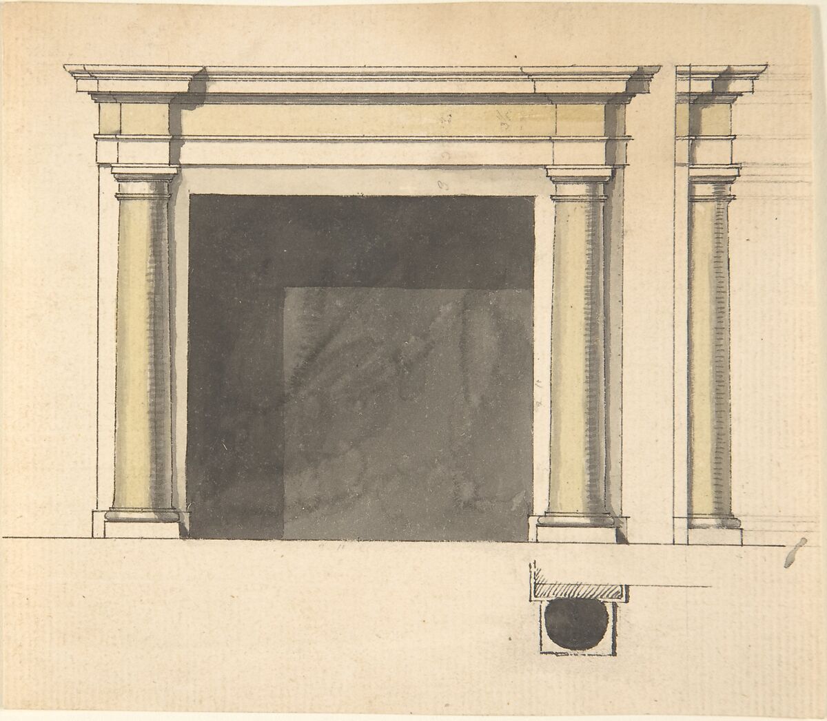 Design for a Chimneypiece, Sir William Chambers (British (born Sweden), Göteborg 1723–1796 London), Pen and ink, brush and wash 