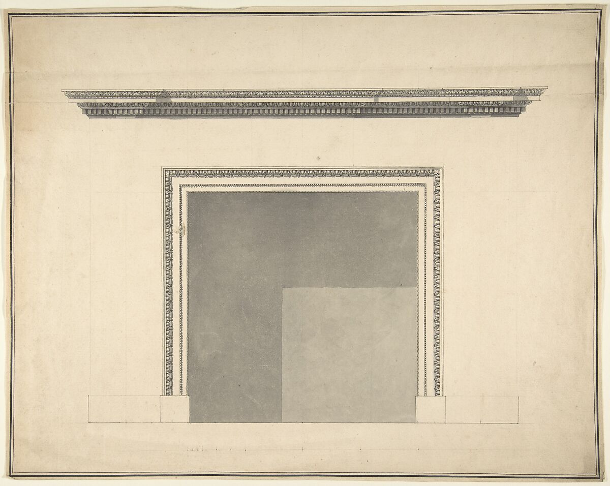 Design for a Chimneypiece, Sir William Chambers (British (born Sweden), Göteborg 1723–1796 London), Pen and ink, brush and wash 