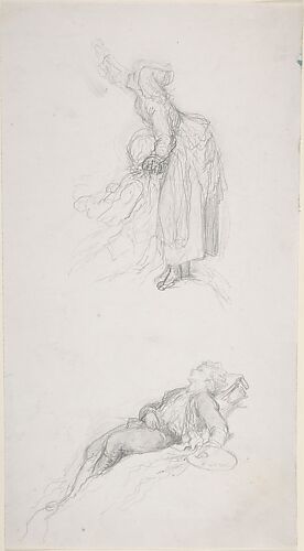 Study of a standing woman with a sitting man; study of a resting artist