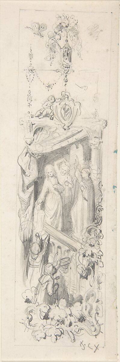 Decorative study of a play, François-Claudius Compte-Calix (French, Lyon 1813–1880 Chazay d&#39;Azergues), Graphite 