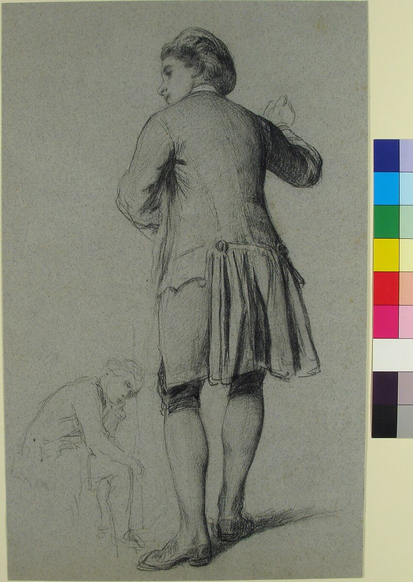 Study of a standing man knocking; sketch of a sitting man, François-Claudius Compte-Calix (French, Lyon 1813–1880 Chazay d'Azergues), Charcoal