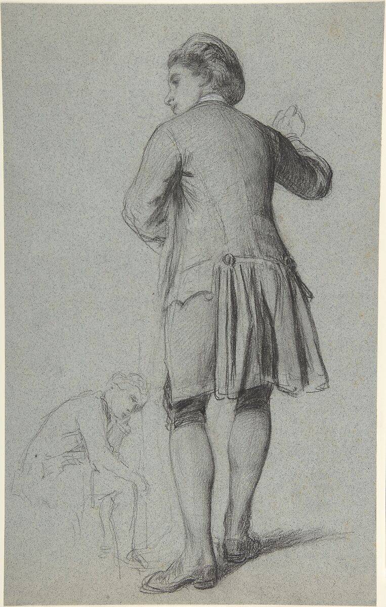 Study of a standing man knocking; sketch of a sitting man, François-Claudius Compte-Calix (French, Lyon 1813–1880 Chazay d&#39;Azergues), Charcoal 