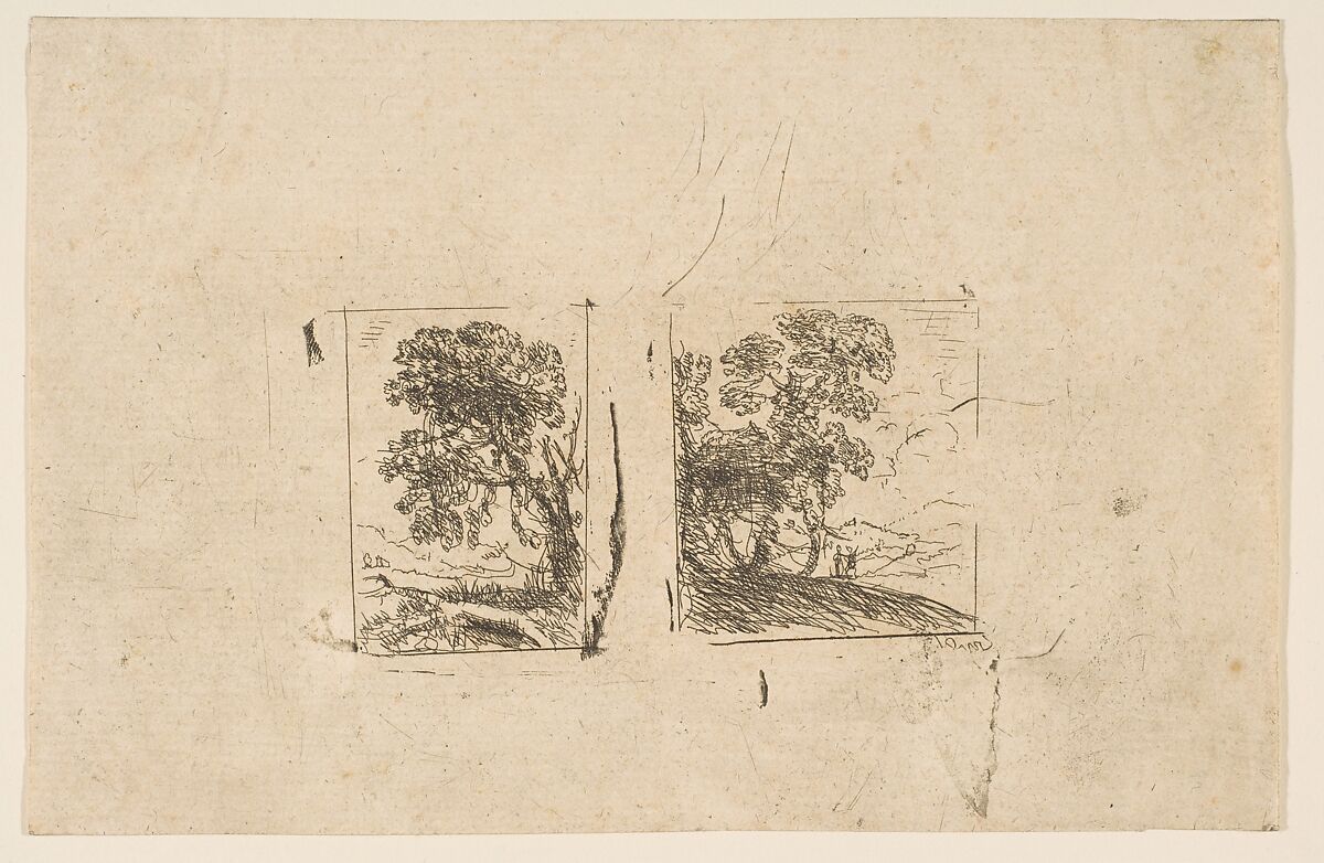 The Two Landscapes, Claude Lorrain (Claude Gellée) (French, Chamagne 1604/5?–1682 Rome), Etching; first state of three (Mannocci)